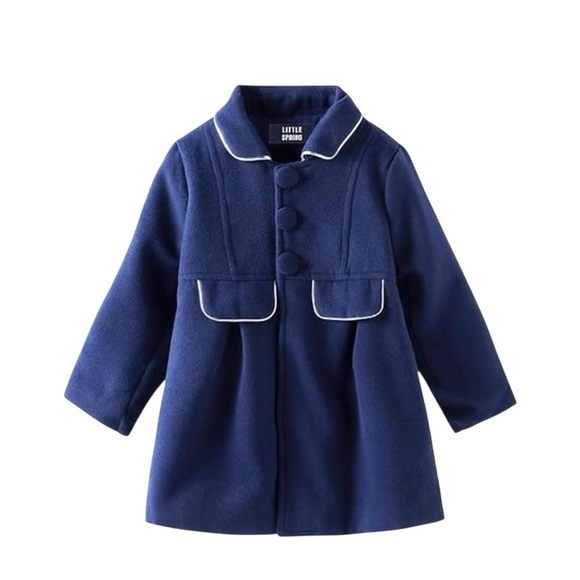 Mud Kingdom Classic Navy Pea Coat silver metallic trim lined size 4t (girls) - Picture 1 of 14